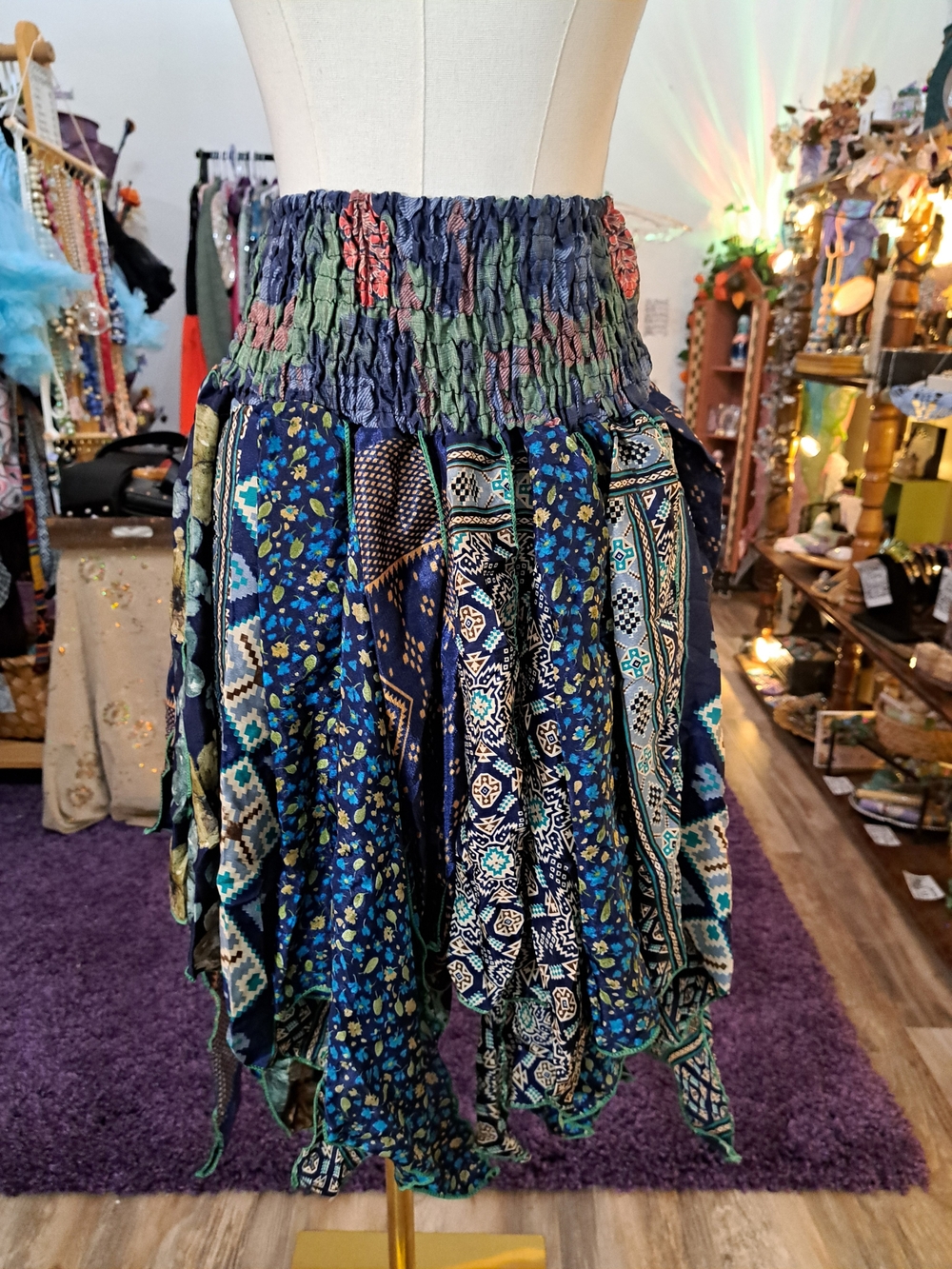 Blue Mosaic NWT One-of-a-Kind Sari Silk Pixie Skirt • One Size